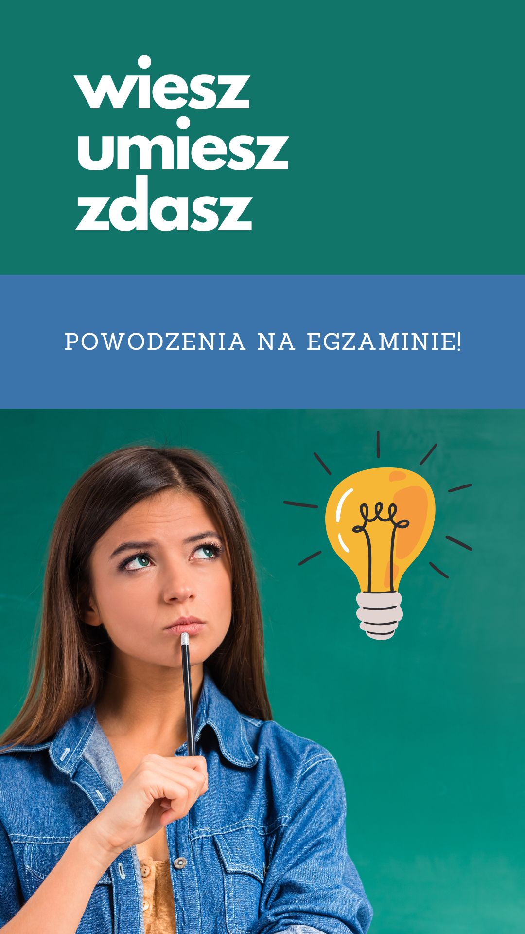 zamyślona dziewczyna z żarówką obok