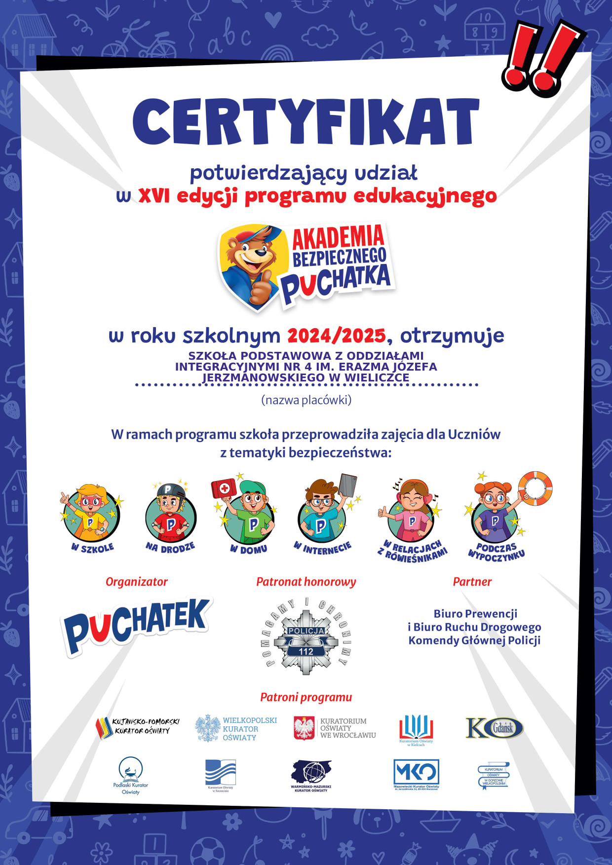 Certyfikat akademi bezpiecznego puchatka dla SP4 Wieliczka