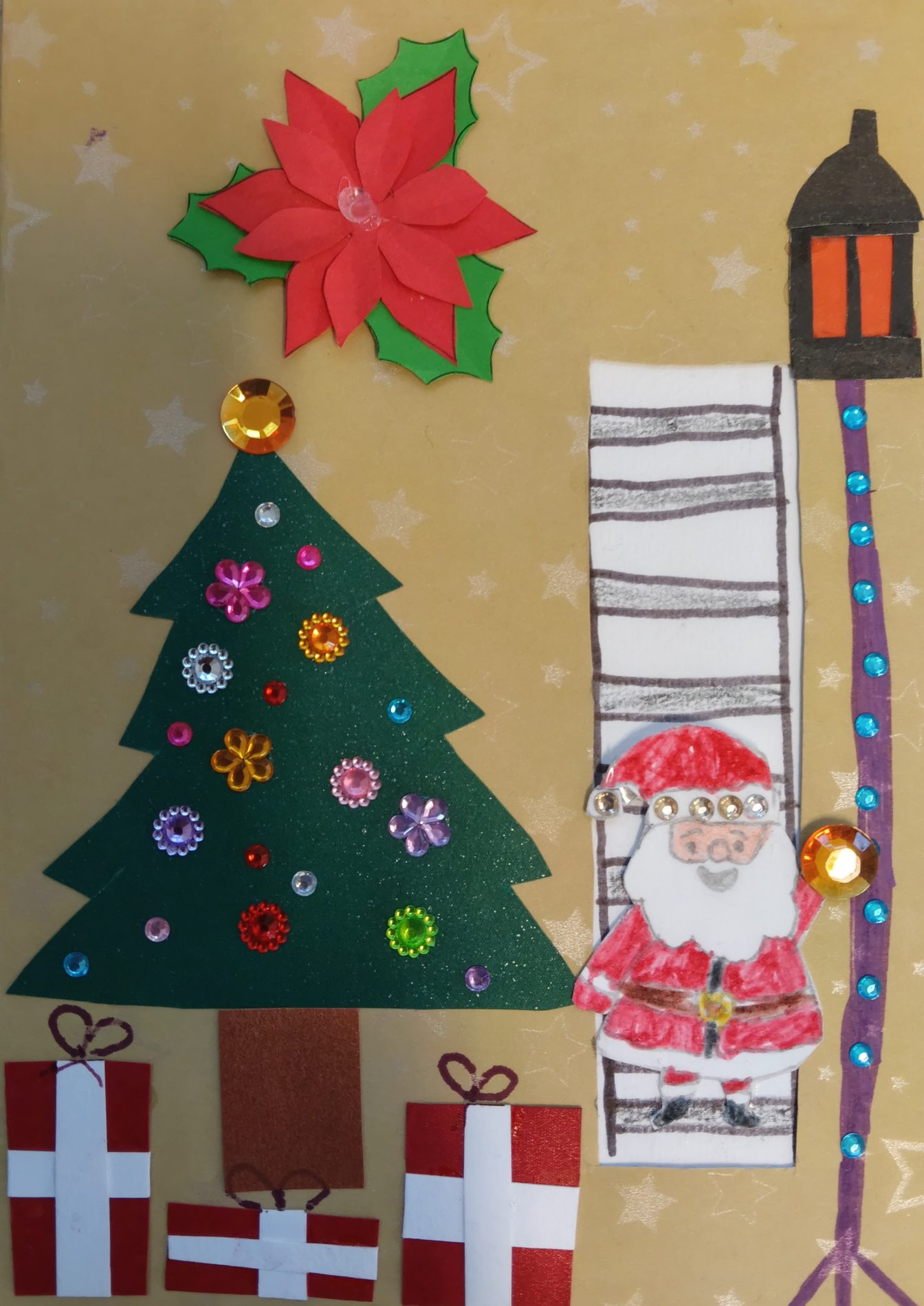 Ręcznie robiona kartka świąteczna z ozdobami