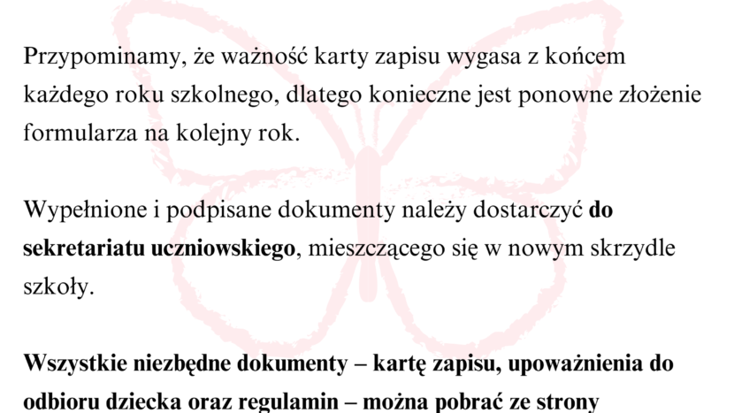 Informacja o rekrutacji do świetlicy szkolnej w formie plakatu z tekstem