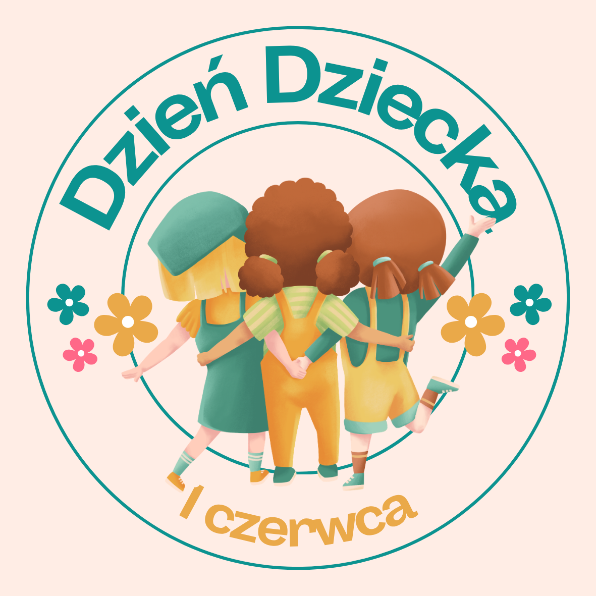 Dzień dziecka plakat z trójką dzieci odwrócona tyłem