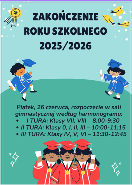 Grafika z informcją o zakończeniu roku skolnego 2025/2026