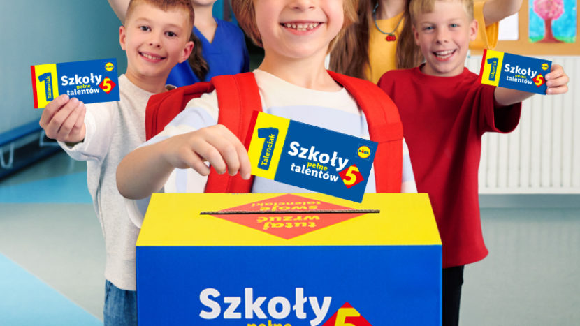 Plakat informujący o akcji szkoły pełne talentów organizowanej przez LIDL